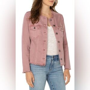 Liverpool Pink Denim Jean Jacket Women Size Small Aster Mauve Frayed